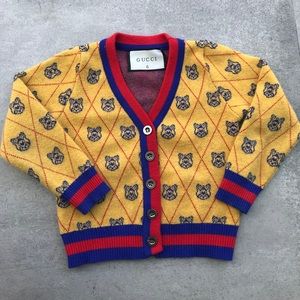 Kids Gucci tiger cub argyle cardigan sweater